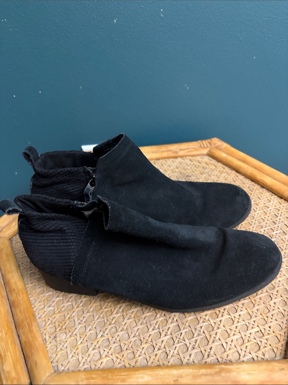 Toms Black Suede Ankle Heeled Boots